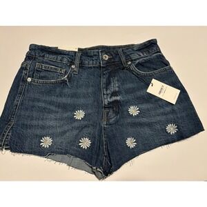 Forever 21 Women's Embroidered Daisies Denim Shorts Frayed Size 28 Y2K Style